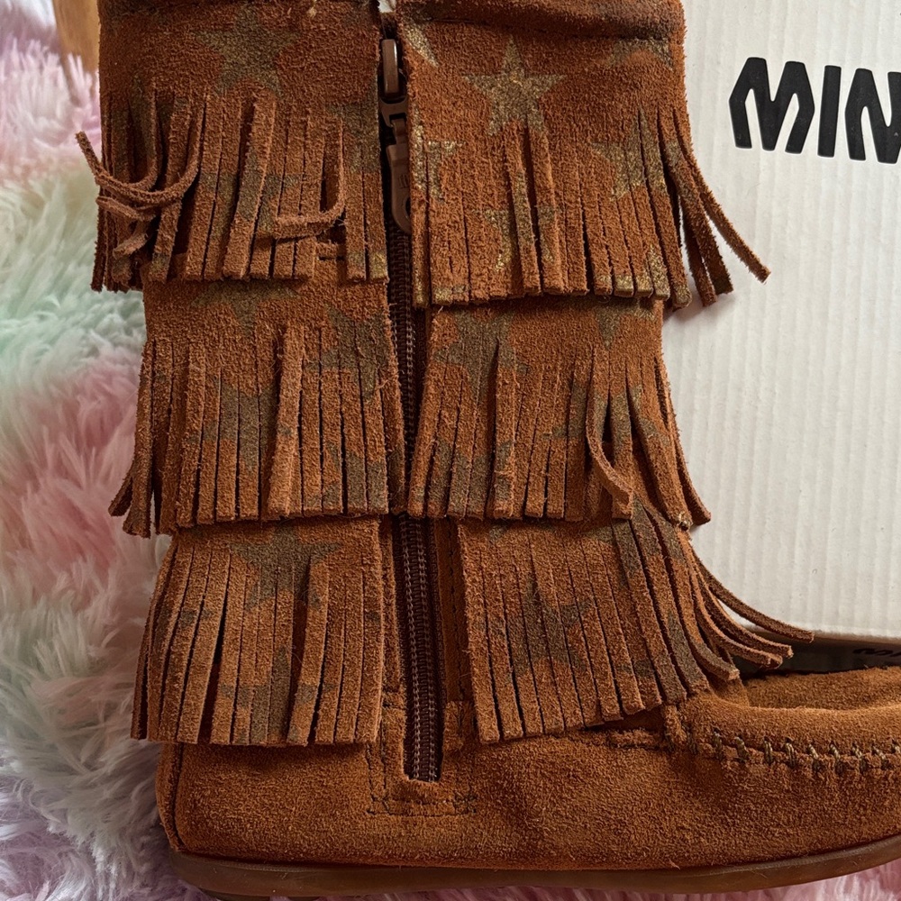 Minnetonka Tan Suede Fringe Boots - Picture 2 of 4